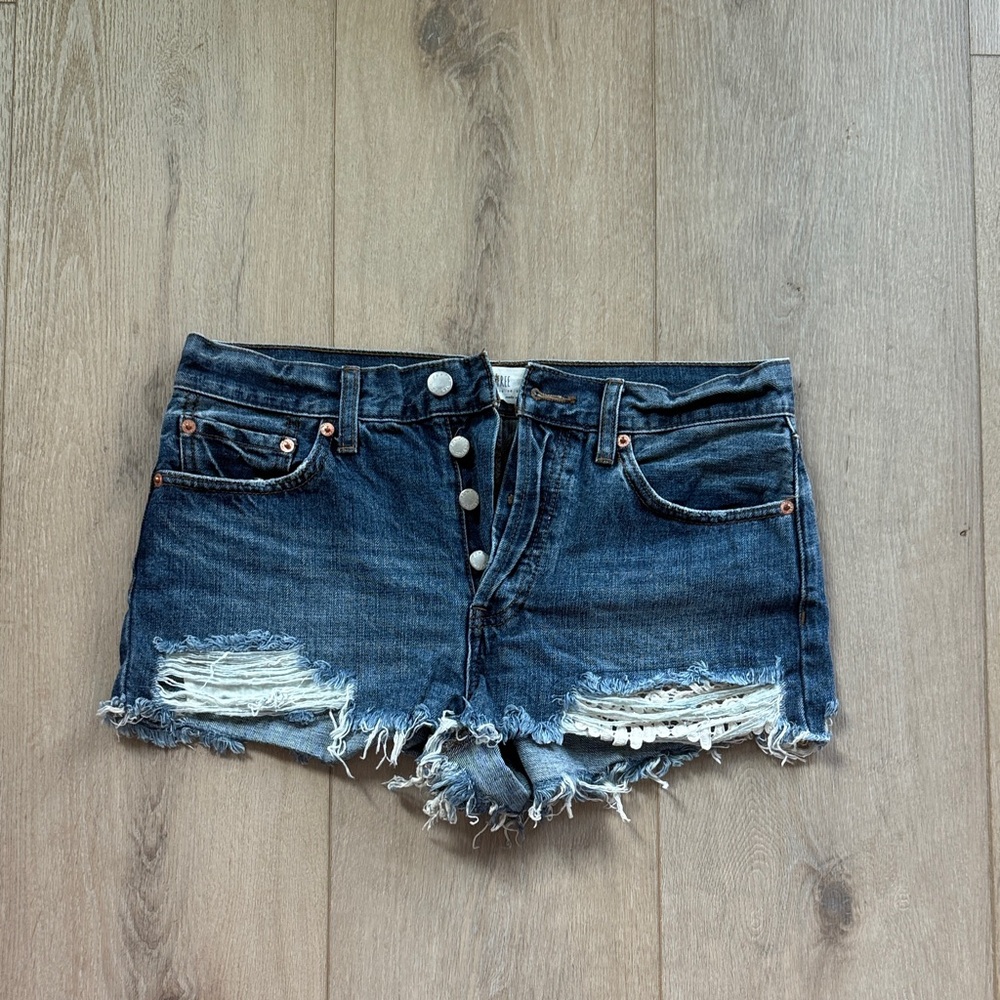 Free People Blue Distressed Jean Shorts